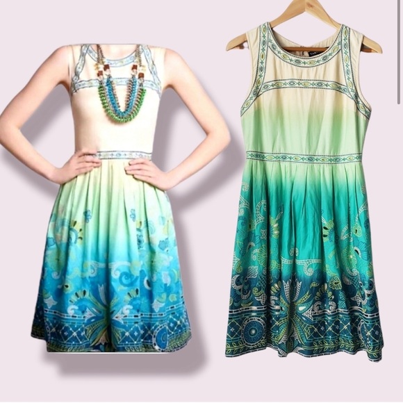 Anthropologie Women’s Tanvi Kedia Ombré Chameli Silk Fit Flare Embroidered Dress - Picture 3 of 13